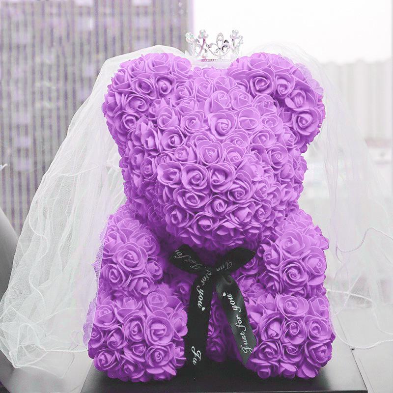 

Венок и Фата из Вечных Цветов: Подарочная коробка «Медведь из роз» для дней рождения, Дня святого Валентина, Циси и Рождества 25cm Bear + Bag