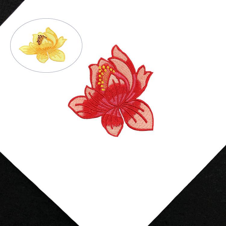Custom Flowers 3 PCS Lotus Flower Embroidered Iron Clothes Patchwork Sticker Clothing DIY Stripes On Patches for Applique Badge