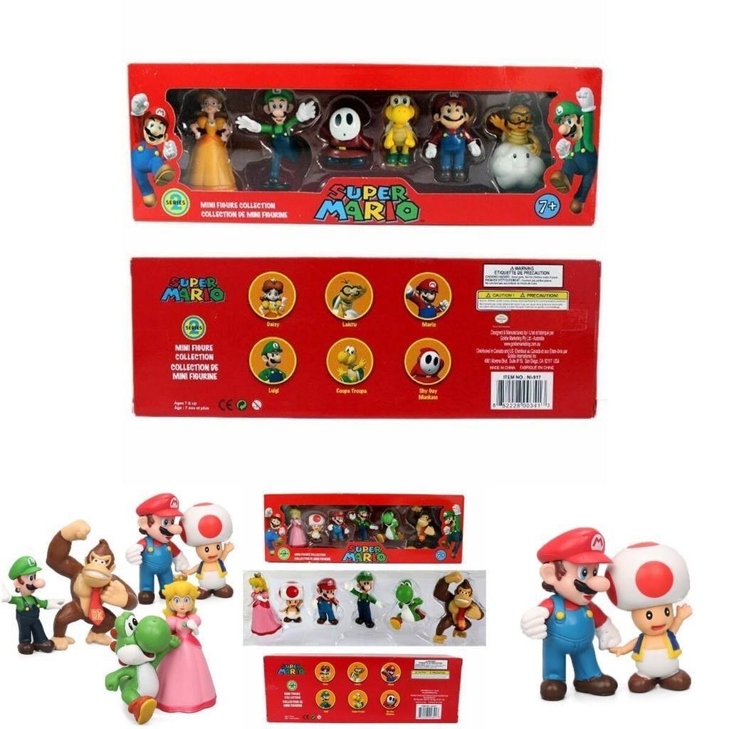 Sechsteiliges Super Mario Bros Actionfiguren-Spielzeugset mit Luigi, Yoshi und Pilz-Sammelfiguren für Kinder
