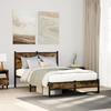 VidaXL Metal Bed Frame with Smoked Oak Headboard 120x200 Cm, Double Bed, Bedroom Furniture, Guest Bed, 4007830