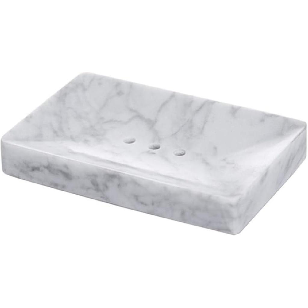 Natural Smooth Real Marble Soap Dish/Facial Sponge Holder/Bathroom Makeup Sponge Tray with Draining Hole (White Carrara)