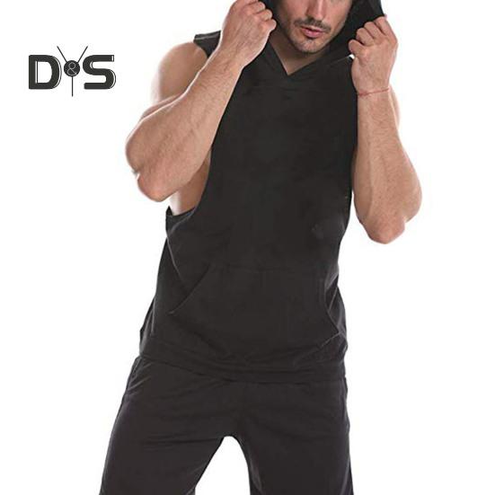 Men Hoodie Vest Hooded Sleeveless Solid Color Summer Sweatshirt Loose Fit Breathable Fabric Sport Vest