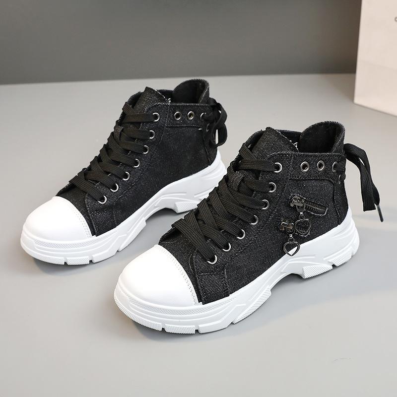 Spring Summer Women's Canvas High Top Women's Shoes Breathable Thick Sole Elevated Casual Shoes Martin Boots Sports
