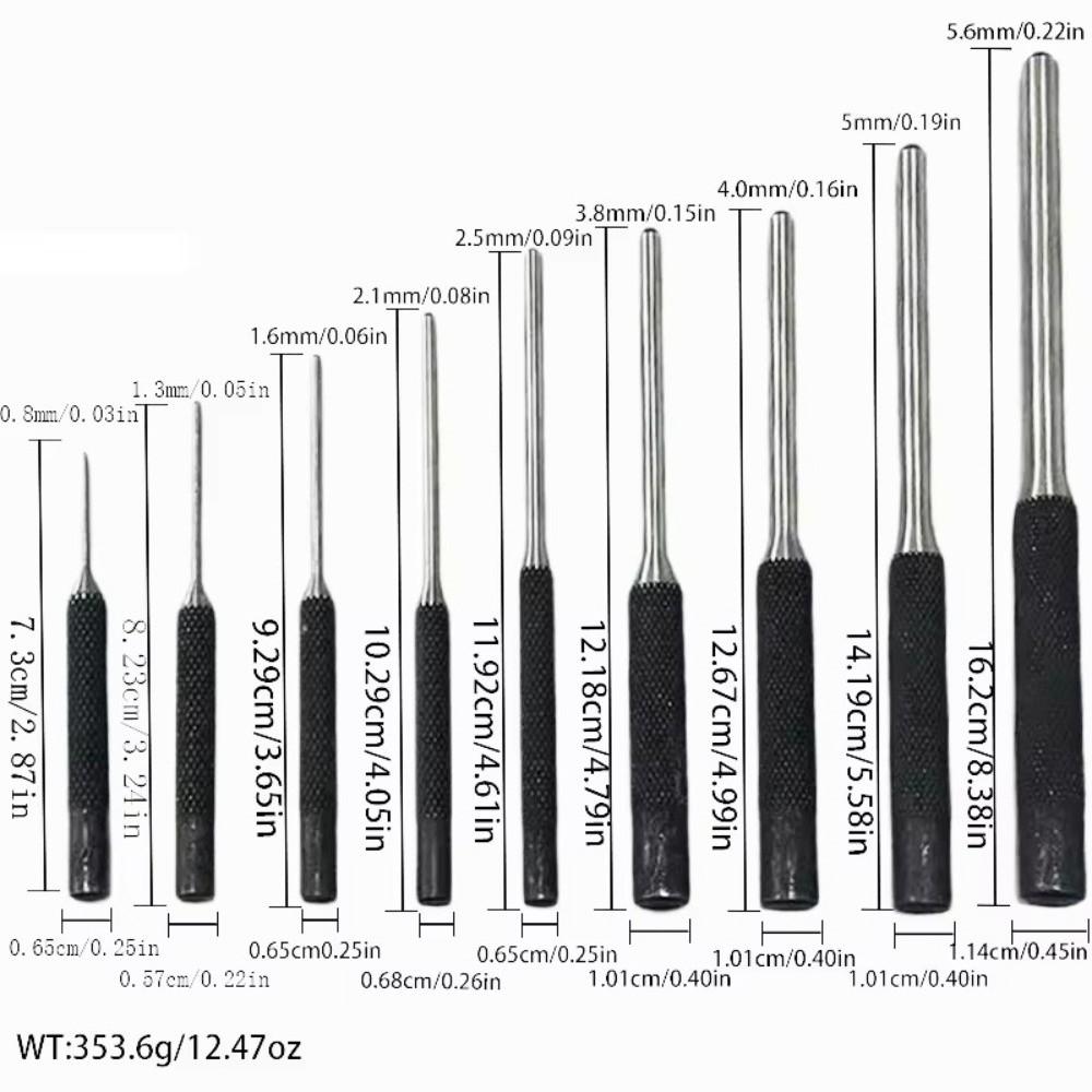9Pcs High Hardness Steel Roll Pin Punch Set Carrying Case Professional Grade Hollow End Punch Hand Tool Pin Removing Tool