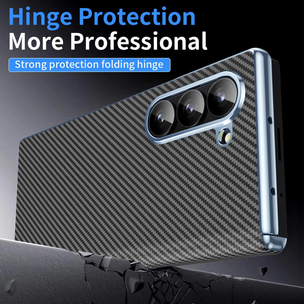 For Samsung Galaxy Z Fold5 5G Case Electroplating Lens Carbon Fiber Texture PC Phone Cover