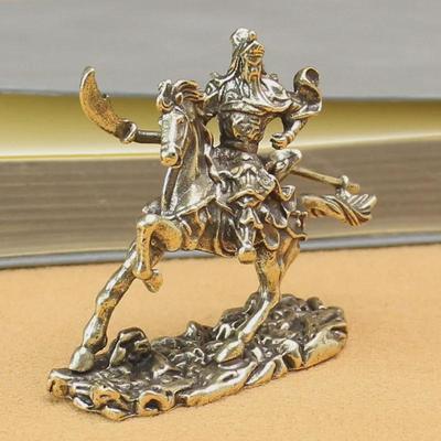 Antique Pure Copper Guan Gong Riding Statue - Decorative Brass Art Gift for Office