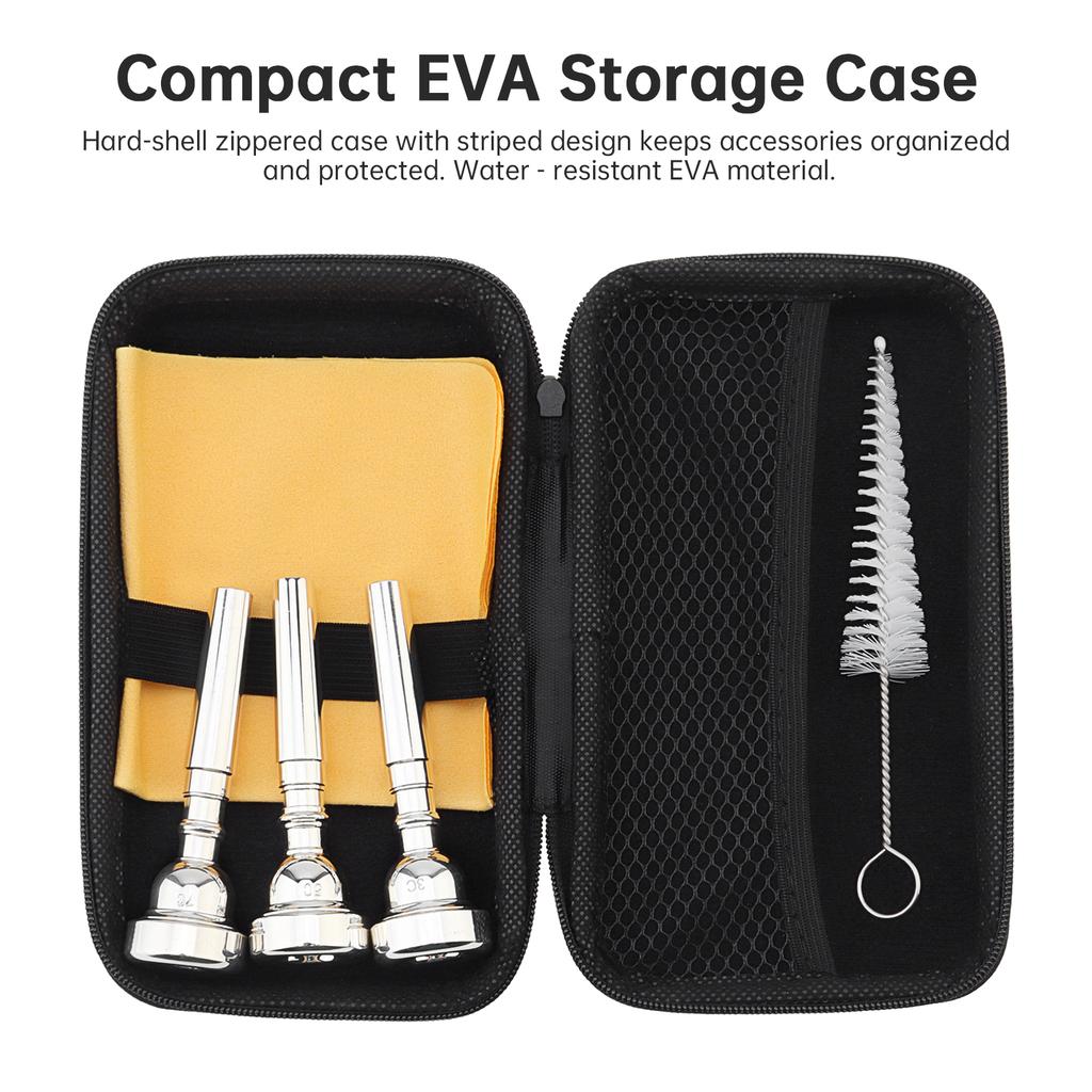 Silver Plated Brass 3pcs Trumpet Mouthpiece Set 3C 5C 7C Includes Brush Cloth EVA Case Professional Beginner Bach Conn King