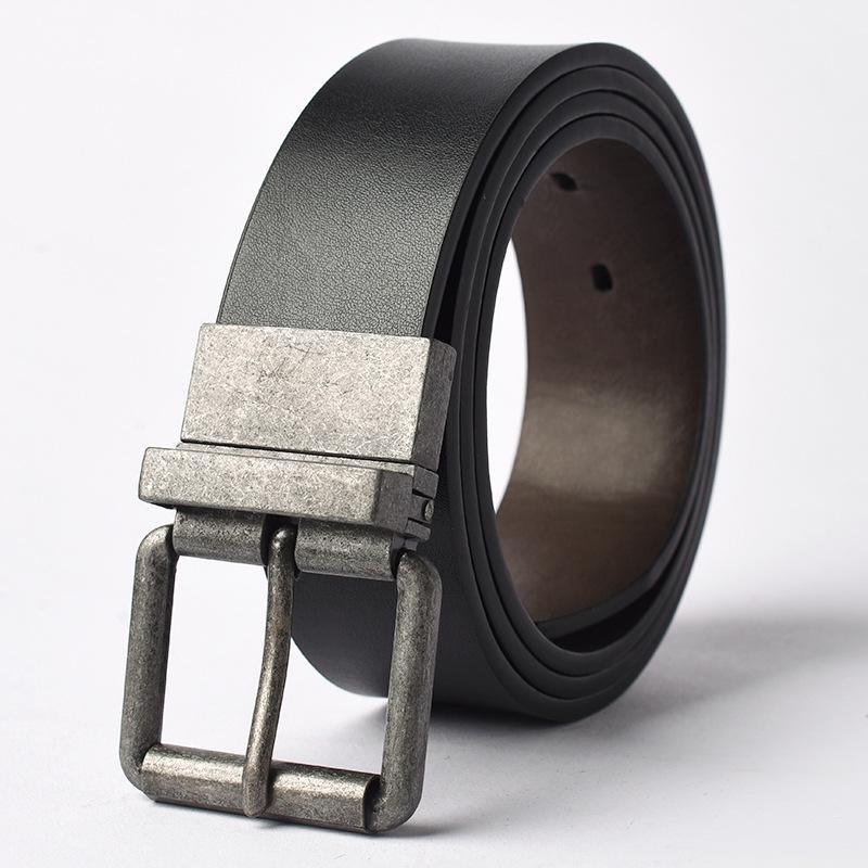 Men's Plus Size Genuine Leather Reversible Belt with Rotating Pin Buckle - Casual and Versatile.