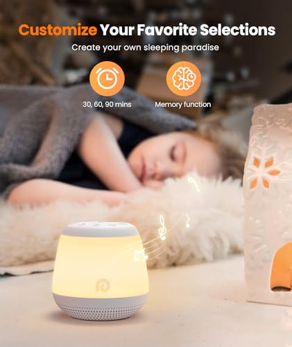 Dreamegg Nursing Light, White Noise Machine with 24 Soothing Sounds, Music Box, Built-in Battery, RGB Light, Dimmable and Color-Adjustable, Timer, USB