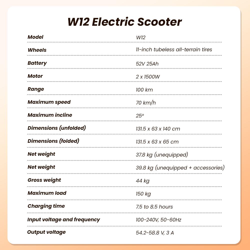 W12 Elektroroller 1500W*2 Doppelmotor 25Ah Akku 11'' Offroad-Reifen Doppelscheibenbremse Doppelfederung Geschwindigkeit 25KM/H Elektroroller
