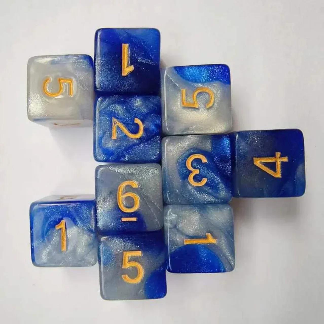 

10 шт./набор 16 мм 6-гранные двухцветные цифровые игральные кости звездное небо квадратные акриловые игральные кости Ктулху для настольной игры Dnd COC TRPG набор игральных костей DND