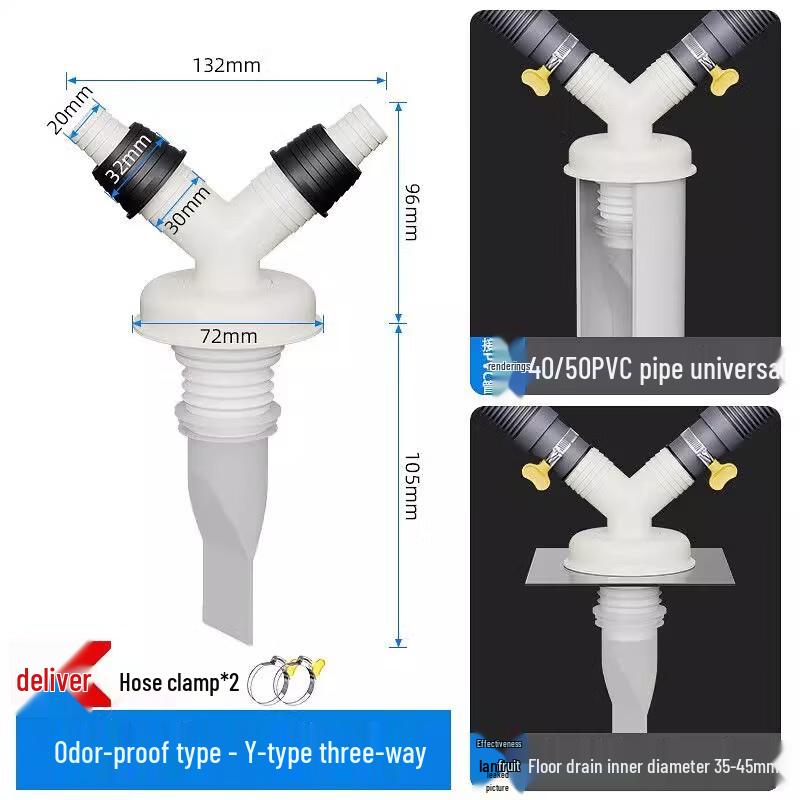 Kitchen Sink Anti-Odor 3-Way Drain Pipe Connector