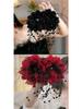 Large Bright Silk Flower & Feather Bead Tassel Hair Clip for Women's Updo