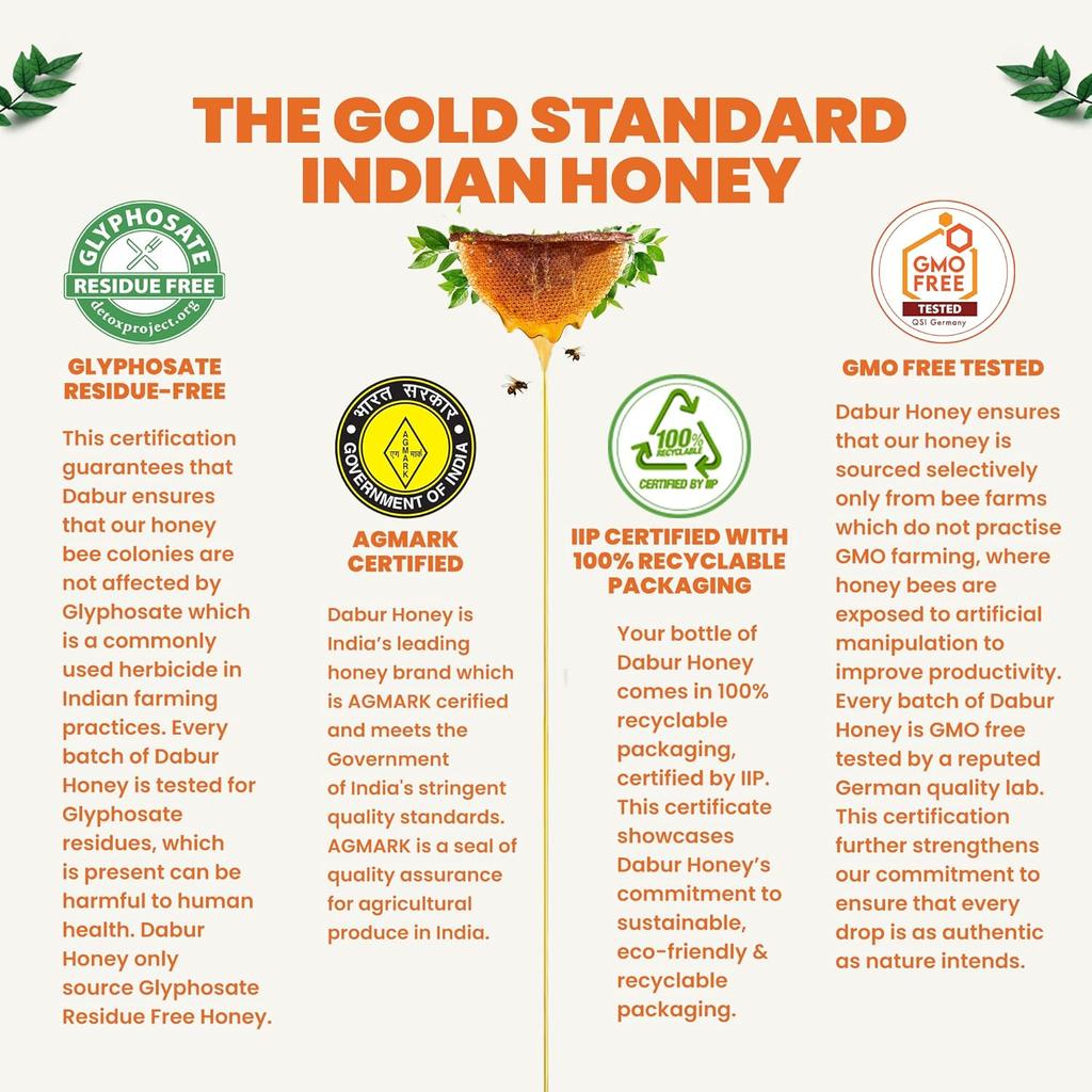 Dabur Honey 1kg Bottle | 100% Pure Natural Honey | Rich in Antioxidants for Immunity, Energy & Healthy Lifestyle | No Added Sugar | Global Brand