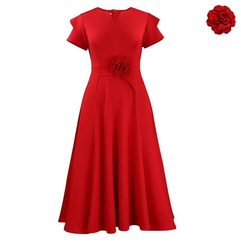 Plus Size High Waist Mid Length Big Hem Elegant A Line Women Summer Dress