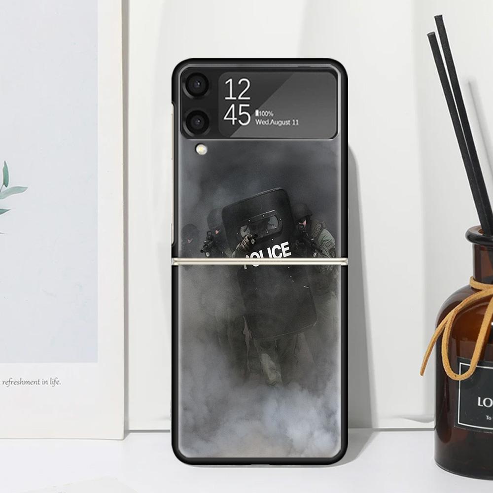 

Police SWAT FBI Phone Case Cover for Samsung Galaxy Z Flip 7 6 5 4 3 5G Flip3 Flip4 Flip5 ZFlip6 ZFlip7 Black Fundas Clear Galax Samsung Z Flip 3
