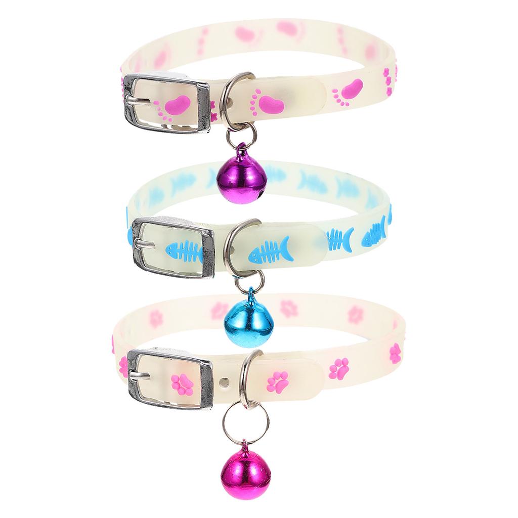 3Pcs Fluorescent Pet Collar Silicone Night Safety Bell Collar Breathable Comfortable for Cat Dog Puppy Kitten Dog Collars