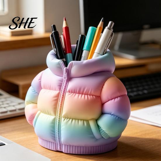 Handmade Desk Decor Puffer Jacket Shaped Pen Cup, 3D Printed Organizer, Creative And Pencil Holder Coat for Makeup Brushes, Home Office Organizer