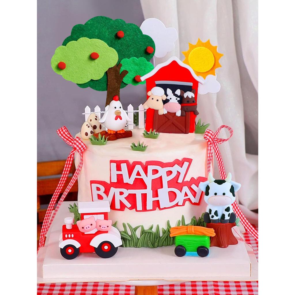 Farm Animal Cake Decoration Farm Animal Birthday Decoration Cow Pig Chick for Farm Animal Baby Shower Birthday Party Decorations