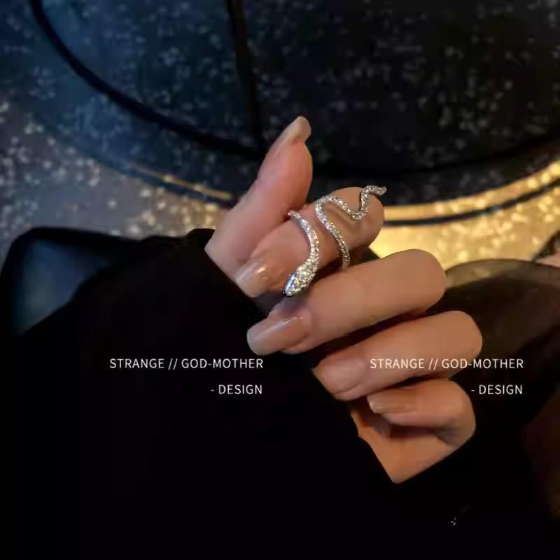 Luxury Diamond Snake Ring for Women - Adjustable Statement Piece