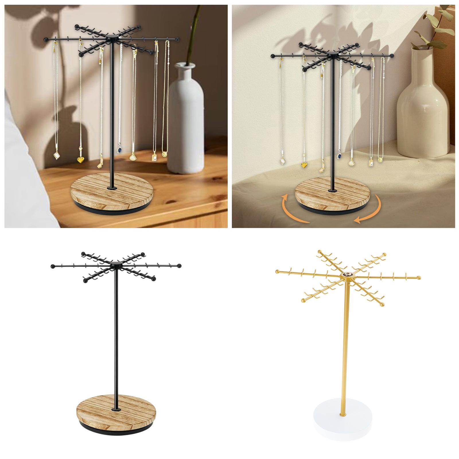 

Rotating Necklace Holder Jewelry Stand 48 Hooks for Necklaces Earrings Keychains Bracelets Display Accessory Organiser золотий