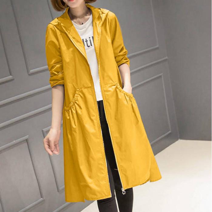 2026 Korean Style Mid-Length Hooded Trench Coat - Women's Slimming Solid Color for Spring/Autumn