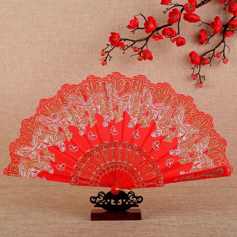 Butterfly Pattern Chinese Style Folding Fan Lace Dance Fan Fashion Hand Fans  Wedding Party Decor