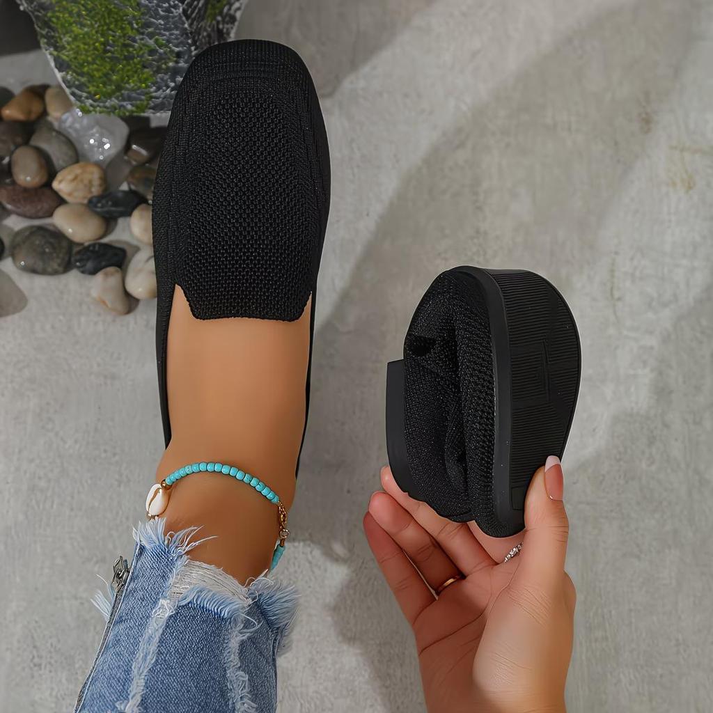 Women's Slip-on Flat Shoes, Breathable Square-toe Wide-fit Large-size Shoes, Casual Lightweight Walking Shoes for All Seasons, Women Shoes