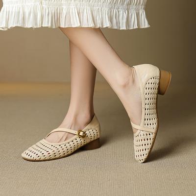 Mode NOUVEAU Printemps/Automne Escarpins pour Femmes Bout Rond Chaussures à Talons Épais Chaussures en Cuir Véritable pour Femmes Tissage Concis Boucle Chaussures Mary Janes