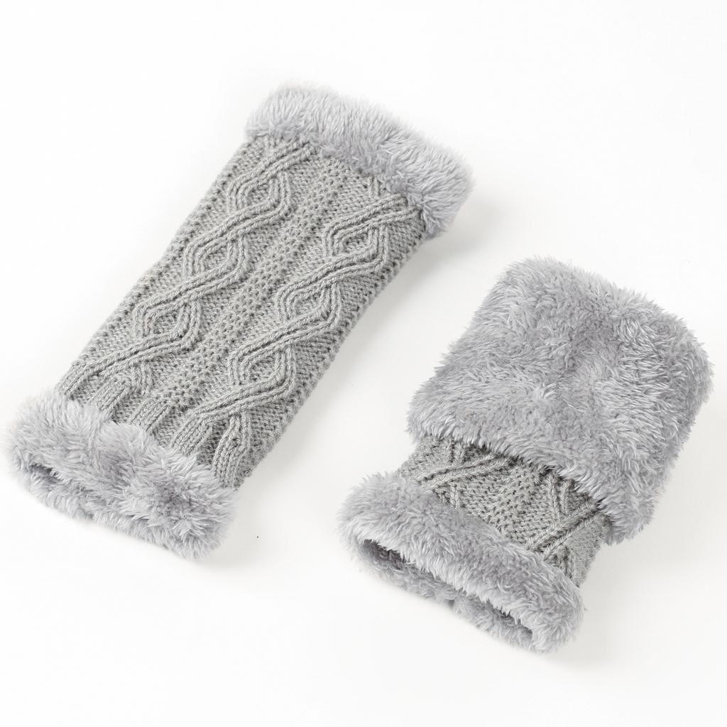 Fleece Thicken Gloves Diamond Short Knitted Finger-Lower Plush Sleeve Cover Cross-border Autumn Winter Keep Warm Fleece Gloves