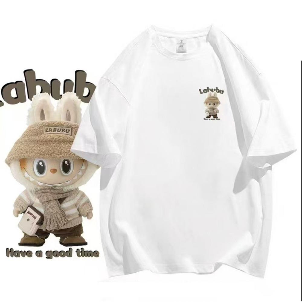 Labubu short sleeved T-shirt, suitable for daily wear. Korean style design. Cartoon patterns and loose styling