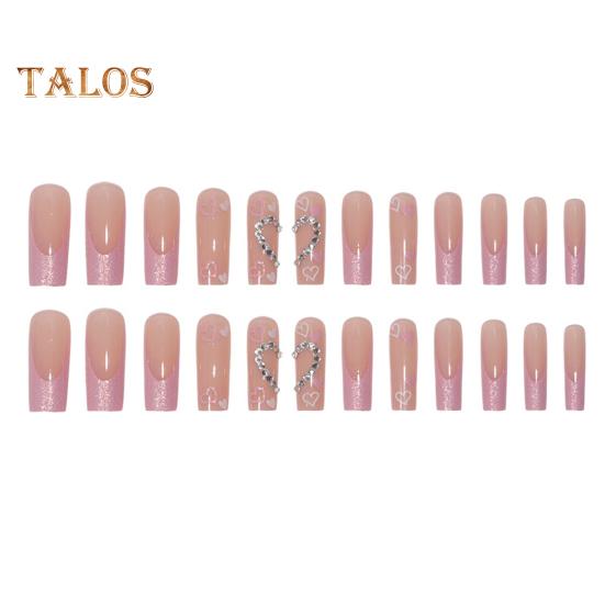 

1 комплект, блестящие накладные ногти «сделай сам», не выцветающие, модные, розовое сердце, искусственные бриллианты, квадратные, французские накладные ногти, товары для дома 1 Set