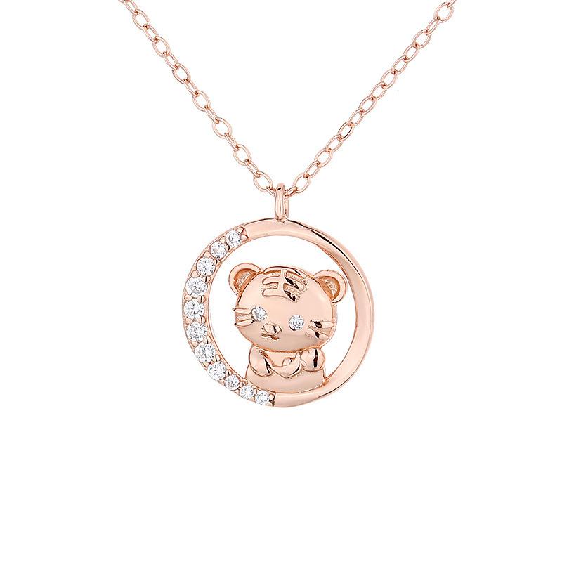 Year of the Tiger Necklace Female Niche Design Sense of National Tide Versatile Cute Tiger Moon Pendant Natal Year Zodiac Collarbone Chain