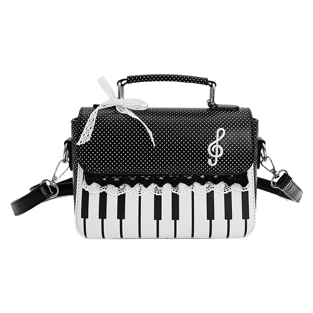 PU Leather Versatile Crossbody Bag Piano Pattern Music Note Handbags for Women Ladies Work Shopping Travel Daily Use