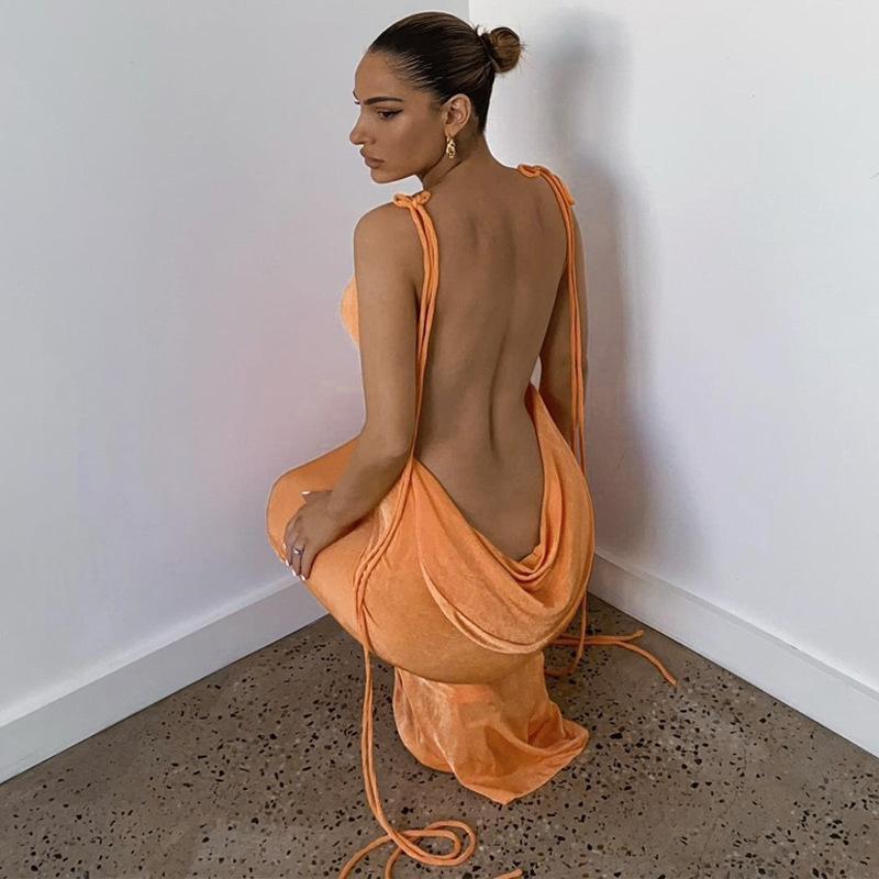 Summer Lace Up Backless Sexy Dress Women New Fashion Sleeveless Slim Fit Party Club Dress Female Solid High Waist Casual Dresses 24537