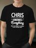 Plus Size Men's Summer T-shirt, Chris Knows Everything Graphic Print Short Sleeve Tees Trend Casual Tops for Daily Life, Big & Tall Guys