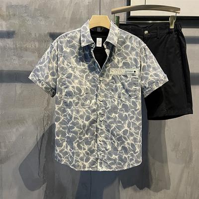 New Trendy Water-patterned Square Collar Shirt Fashionable and Handsome Fashion Brand Men's Casual High-end Shirt