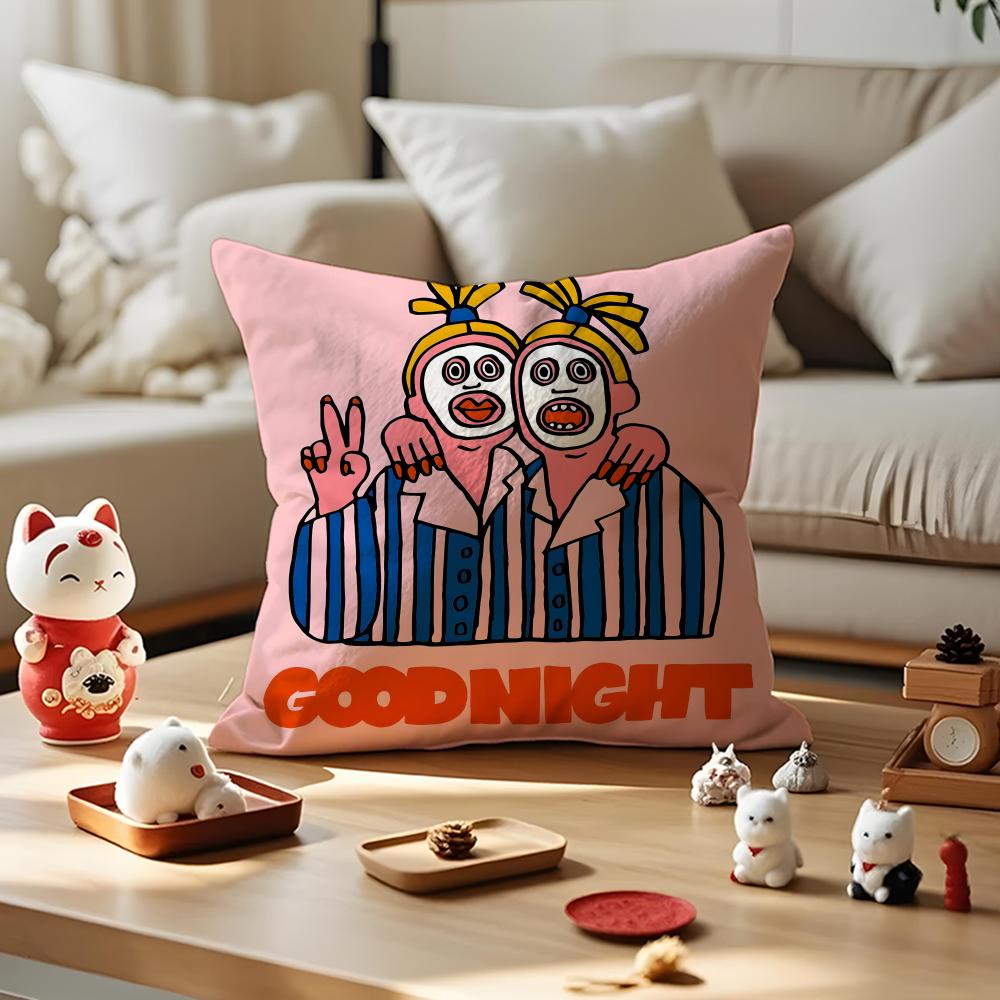 Flat Illustration Cushion Cover Anti-dustmite Pillowcase Invisible Zipper Silky Short Plush Sofa Cushion Cover