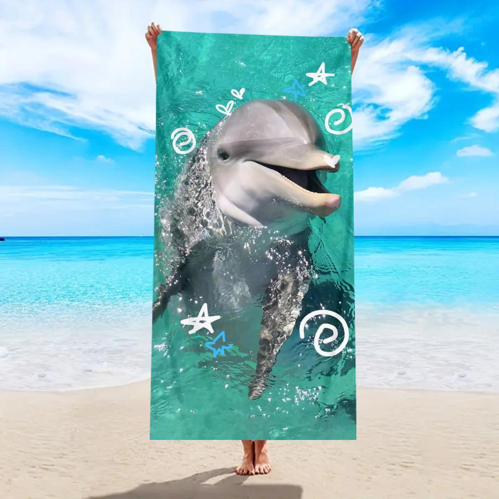 Beach-Style Shell & Starfish Polyester Beach Towel, 2D Printed, Quick-Dry Lightweight, All-Season Unisex, Ideal for Beach/Surfin