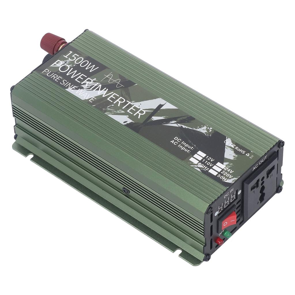 Inwerter 1500W z czystą sinusoidą z wentylatorem chłodzącym wielokrotna ochrona DC12V do AC220V energia słoneczna samochód