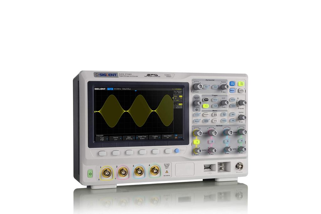 SIGLENT Digital SDS2104X Oscilloscope, 100MHz, 4-Channel, 200Mpts, 10-bit, 256-Level Phosphor,