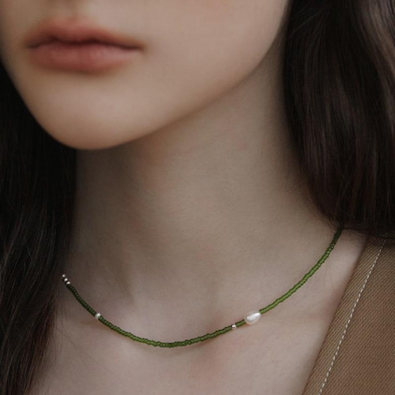 TATIANA (925 Silver) Sage Bead Necklace NZ2444