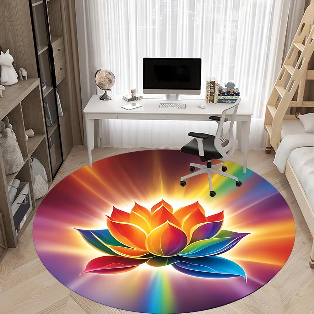 1pc Lotus, RainbowChair Carpet for Office, Indoor Non-Slip Washable Polyester Fiber Carpet, Mat For Office, Machine Washable