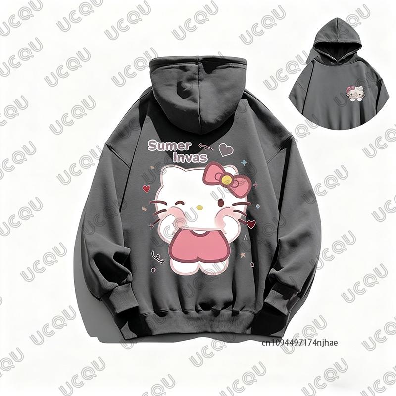 Autumn Winter New Cute Cartoon Hello Kitty Print Cotton Hoodies For Women Long Sleeve Sweatshirt Casual Pullover Couple Y2K Tops