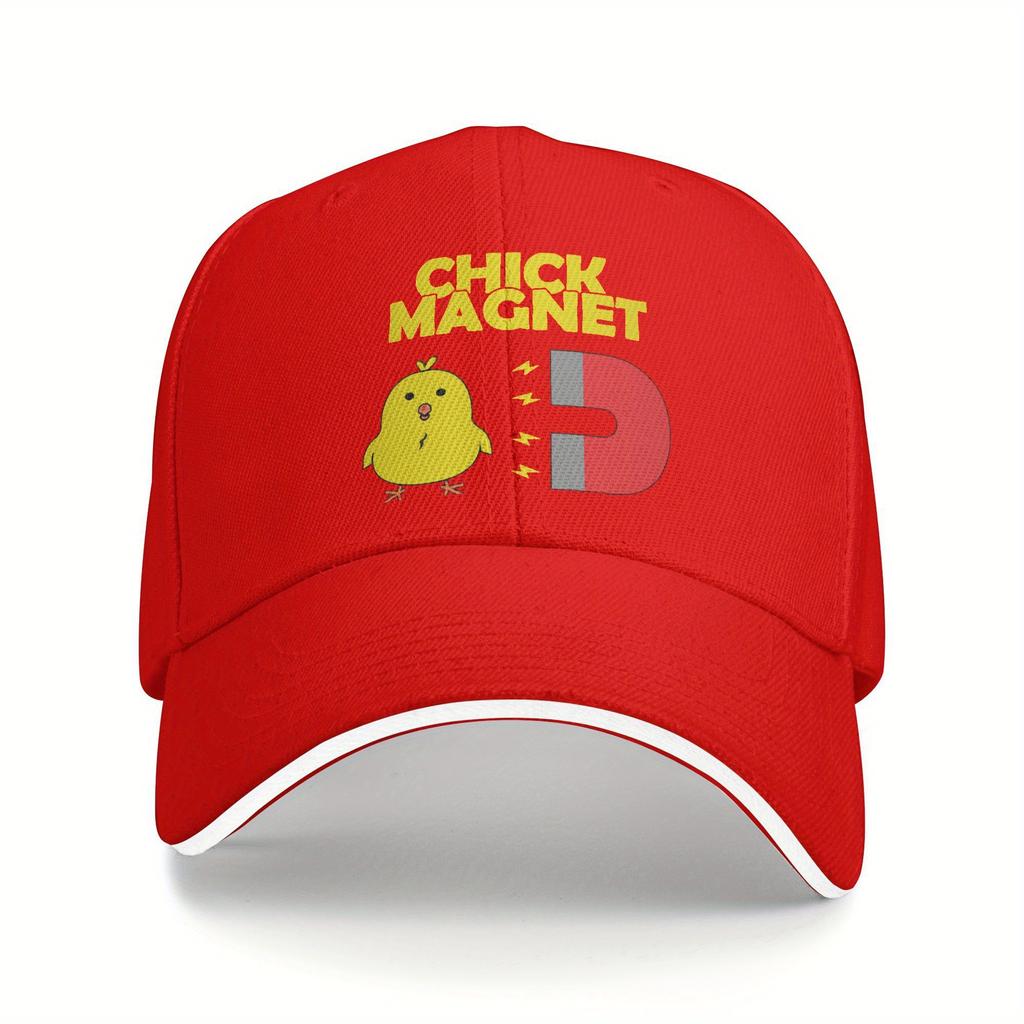 Chick Magnet Graphic Baseball Cap - Black Casual Sandwich Style, Lightweight Polyester, PVC-Coated, Idea