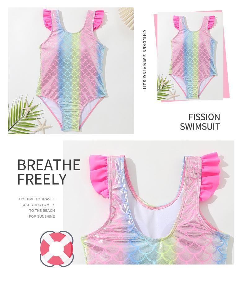 New Girls' Off-Shoulder Ruffle Mermaid One-Piece Swimsuit