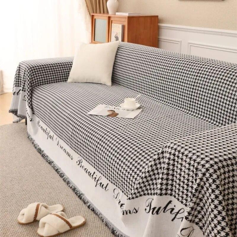 Modern Houndstooth Sofa Cover Mat Throw Blanket Living Room Three Seats Sofa Position Throw Camping Picnic Blanket