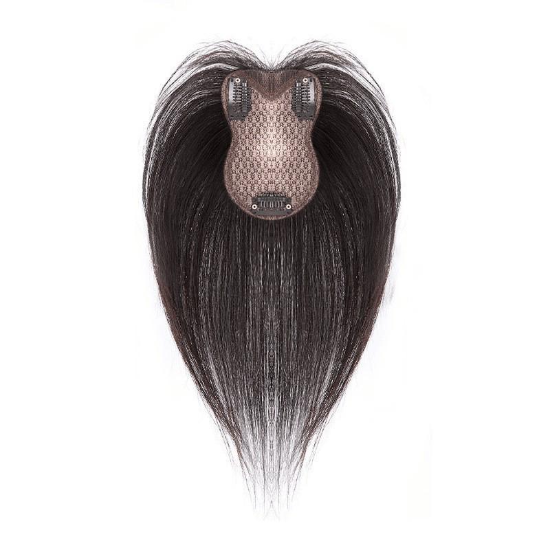 Women's Fluffy White Hair Topper - Natural, High Volume, Traceless Real Hair Bangs Patch for Full-Looking Hair.