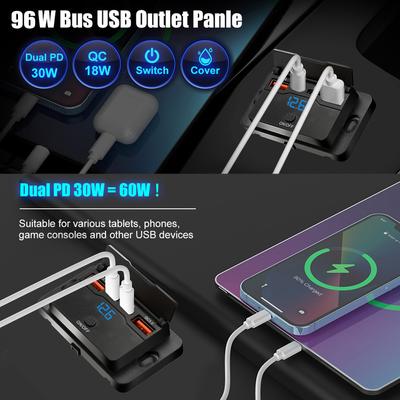4-Port Schnellladebuchse für Handys, PD30W+QC3.0 Steckdosenleiste mit Ein-/Ausschalter, Netzteil, Wasserdicht, 12V-24V für Auto, LKW, Wohnmobil