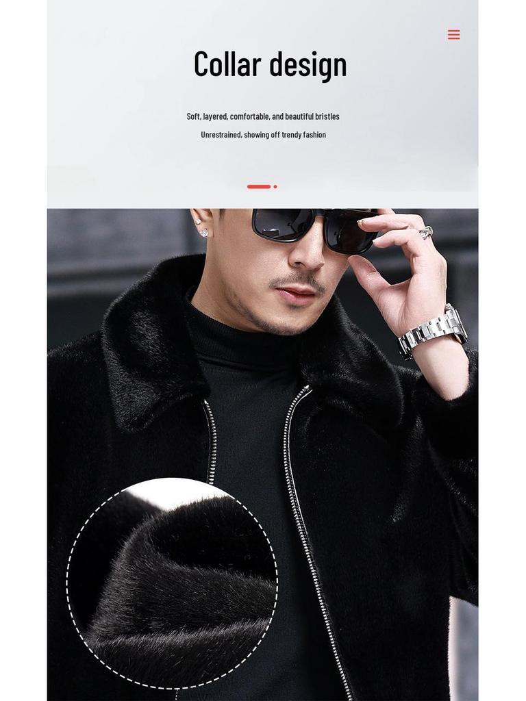 Men's Full Mink Fur Lapel Jacket - Winter Thick Faux Fur Coat